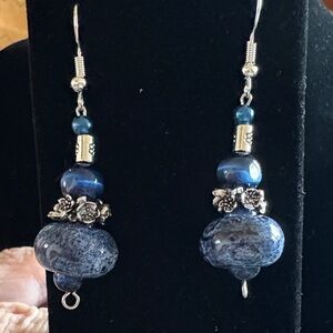 Hand Crafted Deep Blue and Silver Earrings